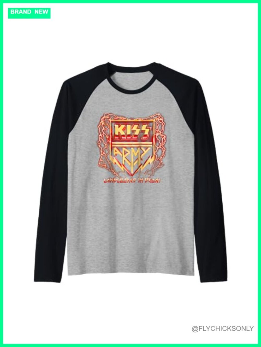 KISS Army Landlocked Lightning Raglan Baseball Tee Lightweight Cotton
